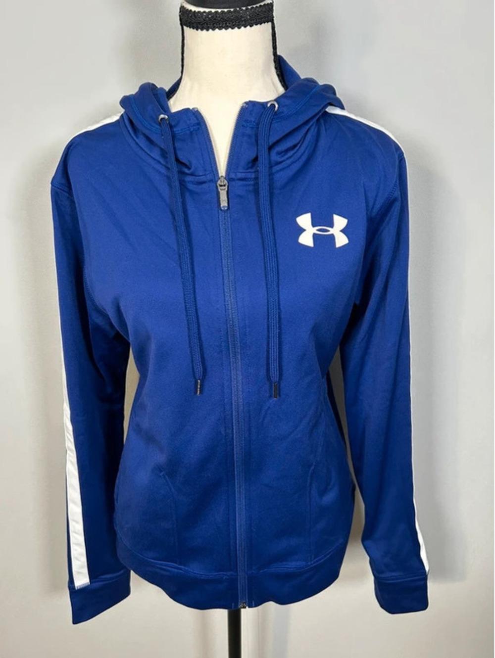 Under Armour Women’s Cobalt purple Full Zip Hoodie Jacket White Stripe Athletic